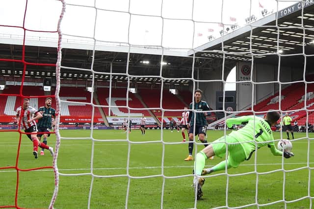 Illan Meslier of Leeds United saves a shot by Sheffield United's John Lundstram.. Picture: Simon Bellis/Sportimage