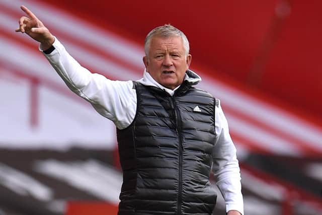 WARNING SHOT: Sheffield United manager Chris Wilder instructs his players during the Premier League match against Leeds United at Bramall Lane. Picture: Oli Scarff/NMC Pool/PA