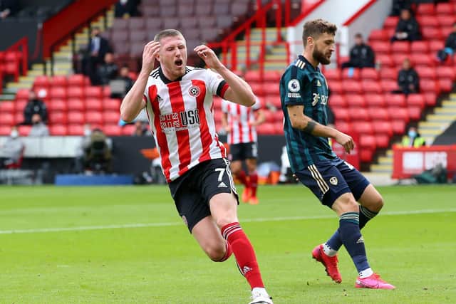 HARD GOING: Sheffield United's John Lundstram shows his frustration during Sunday's Premier League defeat to Leeds at Bramall Lane. Picture: Alex Livesey/NMC Pool/PA