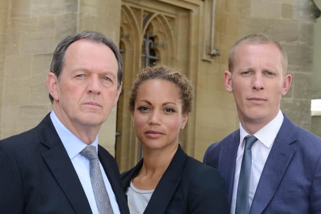 Actor Laurence Fox (right) with his Lewis co-stars Kevin Whateley and Amanda Griffin.