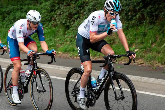 Geraint Thomas of Team Sky and Ben Swift of Great Britain riding against each other in the Tour of Britain in 2018 (Picture: SWPix.com)