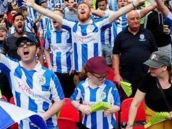 Pictured, Huddersfield Town fans watching on as the West Yorkshire side took on Reading in the Championship Play-Off Final, Wembley, London...29th May 2017 ..Photo credit: Simon Hulme/JPIMediaResell