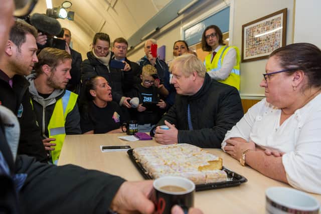 Boris Johnson faces flood victims during his visit to Stainforth Community Resource Centre, Stainforth, near Doncaster in November 2019. Picture: James Hardisty