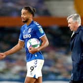 DEVELOPMENT: Dominic Calvert-Lewin has been working on his game with Everton manager Carlo Ancelotti (right)