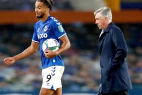DEVELOPMENT: Dominic Calvert-Lewin has been working on his game with Everton manager Carlo Ancelotti (right)