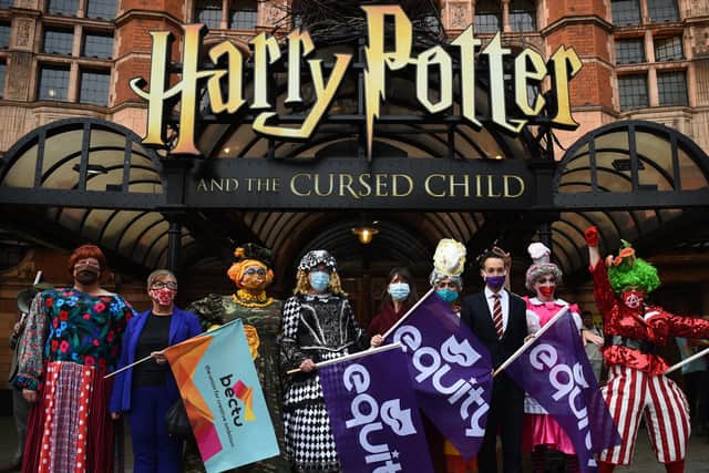 Pantomime dames make their way to  Parliament Square, London, to join other creative workers  for a rally to highlight the impact of the pandemic on pantomime and live theatre. Picture: Kirsty O'Connor/PA Wire
