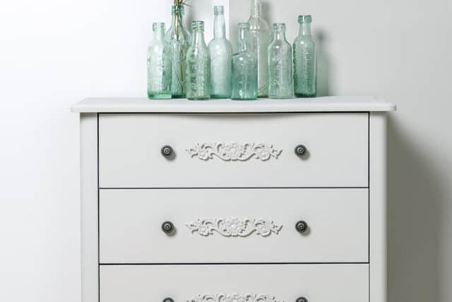 Linda loves painting furniture and this chest of drawers is in Little Voice by Linda Barker Paints