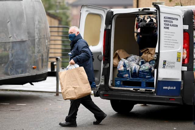 Food is delivered to university students at the centre of a Covid-19 outbreak.
