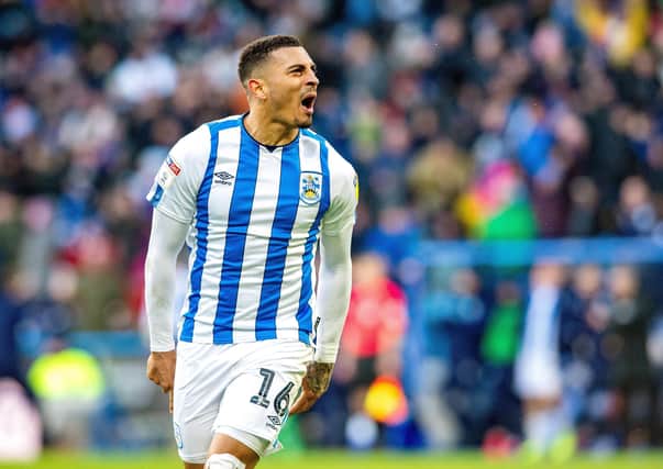 Karlan Grant celebrates his second goal for Huddersfield Town against Charlton Athletic last season. (
Picture: Bruce Rollinson)