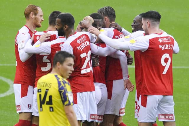 Rotherham celebrate their goal. Picture: Dean Atkins