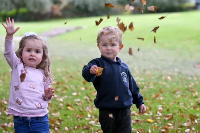 ON ROLL: New starter Freddie Craig enjoying some playtime in Harrogate’s Valley Gardens with his two-year-old sister Eliza.  	Pictures: Gary Longbottom.