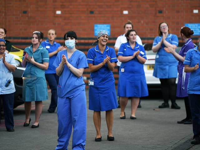 A Clap for Carers celebration outside Leeds General Infirmary.
