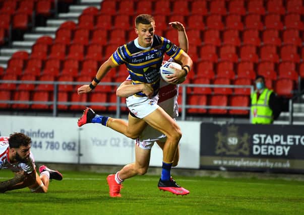 MORE PLEASE: 
Leeds Rhinos' Ash Handley scores the second try of the game in the Challenge Cup quarter-final against Hull KR last month. 
Picture: Jonathan Gawthorpe