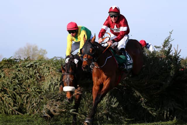 Tiger Roll clears the last in the 2019 Grand National under Davy Russell.