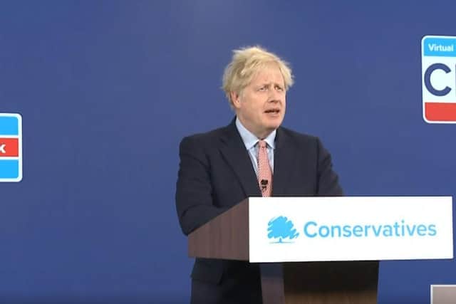 Prime Minister Boris Johnson delivers his address to the virtual Conservative Party Conference.