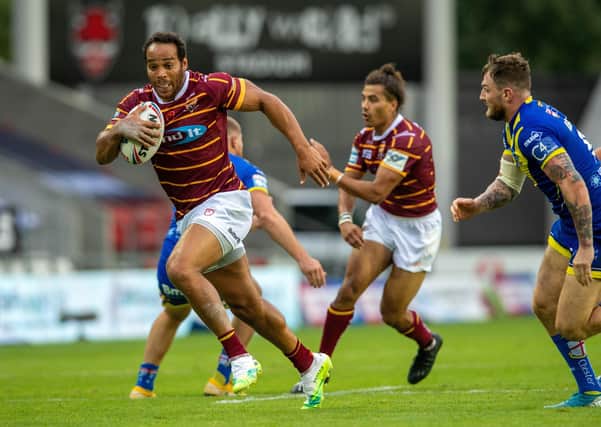 Long lay-off: Huddersfield centre Leroy Cudjoe is back in the side after a lengthy knee injury. Picture: Bruce Rollinson