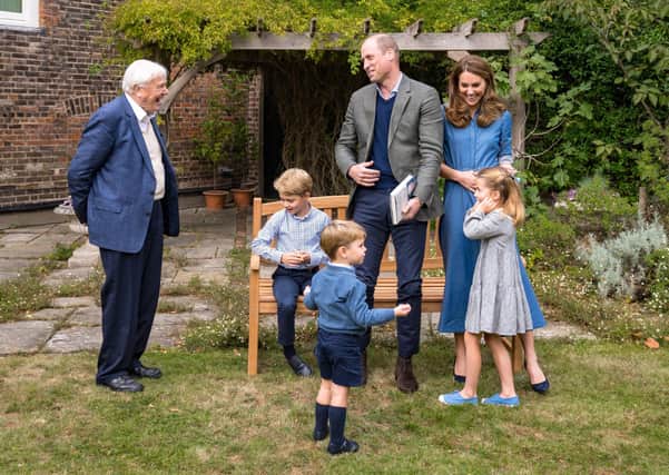 The Duke and Duchess of Cambridge after introducing Prince George, Princess Charlotte and Prince Louis to Sir David Attenborough.