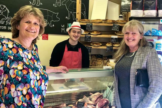 Stephanie Moon with Yorkshire Food and Drink Ambassador Shortlister, Gilly Robinson pictured in local Malton butchers.