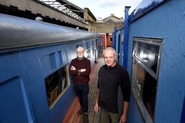 Feature on Platform 1 Huddersfield. Pictured from the left are Bob Morse and Gez Walsh..the founders of Huddersfield-based charity Platform 1... 7th October 2020..Photo credit: Simon Hulme/JPIMediaResell