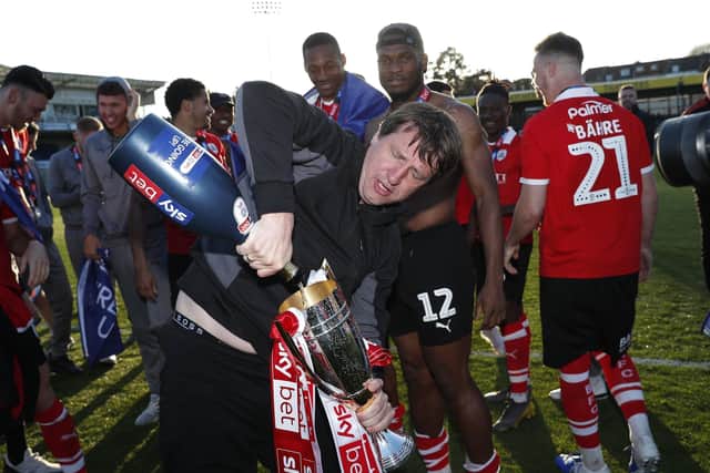 MAGIC MOMENT: Daniel Stendel celebrates Barnsley's League One promotion at Bristol Rovers in May 2019. Picture: Darren Staples/PA