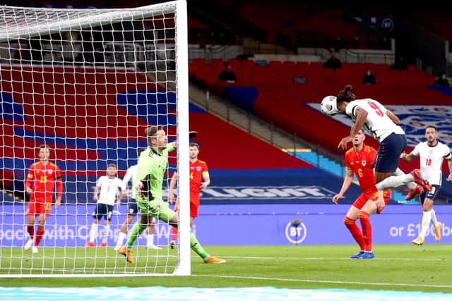 England's Dominic Calvert-Lewin (second right) scores his  first international goal (Picture: PA)