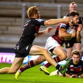 Huddersfield Giants' Aidan Sezer goes in for his second try (BRUCE ROLLINSON)