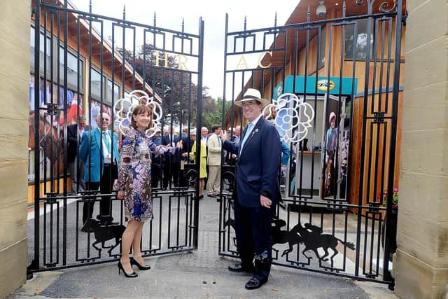 The Sir Henry Cecil gates were opened at York in 2015 by the late traoiner's widow, Lady jane, and Lord Teddy Grimthorpe.