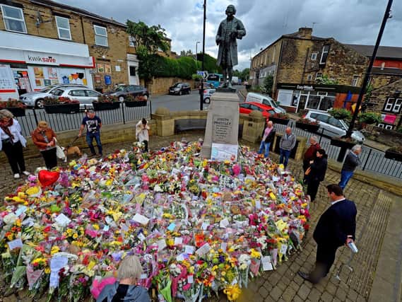 Flowers left in Birstall town centre in June 2016 following the murder of MP Jo Cox by right wing extremist Thomas Mair
