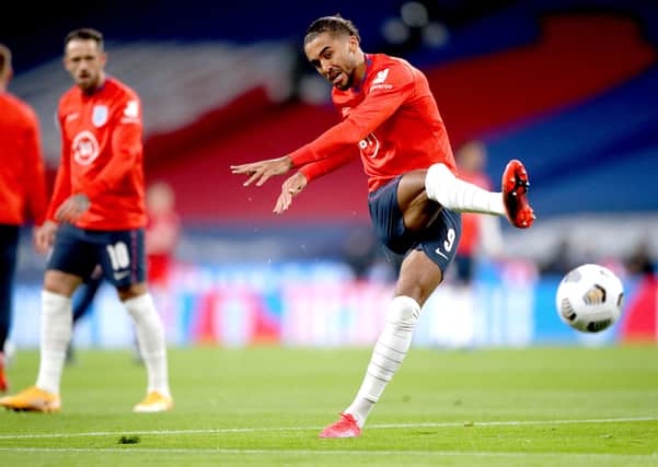 England's Dominic Calvert-Lewin: During the pre-match warm-up prior to the international friendly match at Wembley. Picture: PA