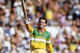 One-day great: Australia batsman Dean Jones celebrating a  century against Pakistan in 1987. Picture: Getty Images