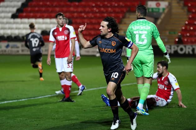 Hull City's George Honeyman celebrates scoring his side's only goal at Fleetwood. Pictures: PA