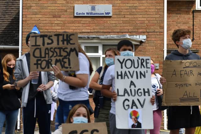 Students protested outside Education Secretary Gavin Williamson's offices to protest over the handling of this summer's exams.