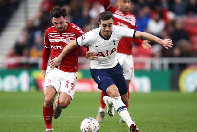Middlesbrough's Patrick Roberts (left) during his first spell with the club, up againsts Tottenham Hotspur's Harry Winks in the FA Cup (Picture: PA)