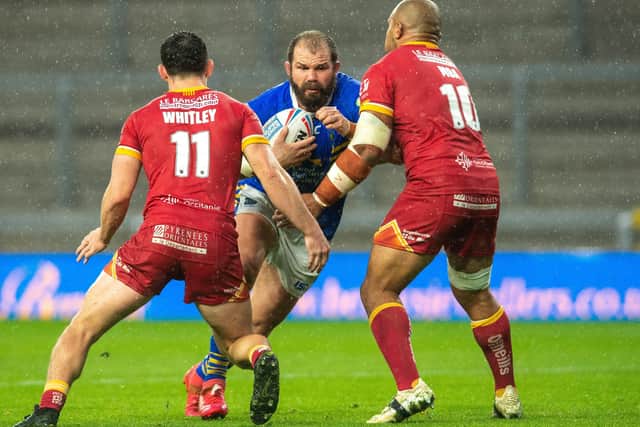 IN CONTENTION: Adam Cuthbertson looks for a way through against Catalan  Dragons.  Picture: Bruce Rollinson
