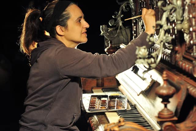 Piano restorer Cristina Garcia Portao working on a Julias Bechler piano dating from 1870. (Picture: Gerard Binks).