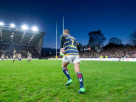 Rob Burrow runs out for his testimonial game in January. (ALLAN McKenzie/SWpix.com)