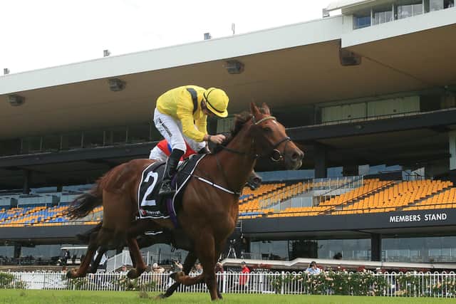 This was Tom Marquand crossing the line on Addeybb in the Ranvet Stakes in Sydney.
