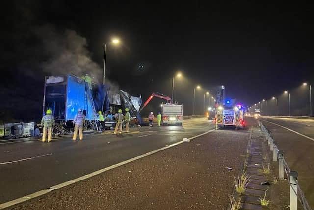 The aftermath of the fire on the M62 eastbound (Photo: Highways England)