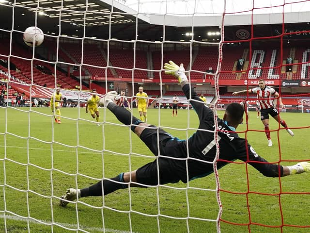 Billy Sharp of Sheffield Utd scores from the penalty spot. Pictures: Andrew Yates/Sportimage