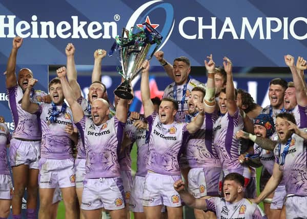 Champions: Exeter Chiefs celebrate with the trophy after the European Champions Cup final. Picture: PA