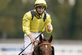 Tom Marquand celebrates the Champion Stakes success of Addeybb.