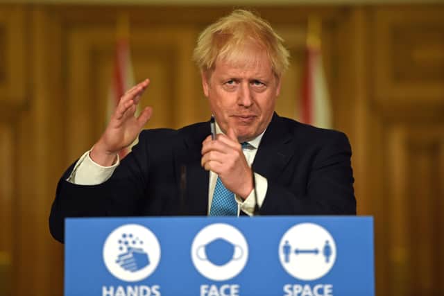 Boris Johnson at a 10 Downing Street press conference.