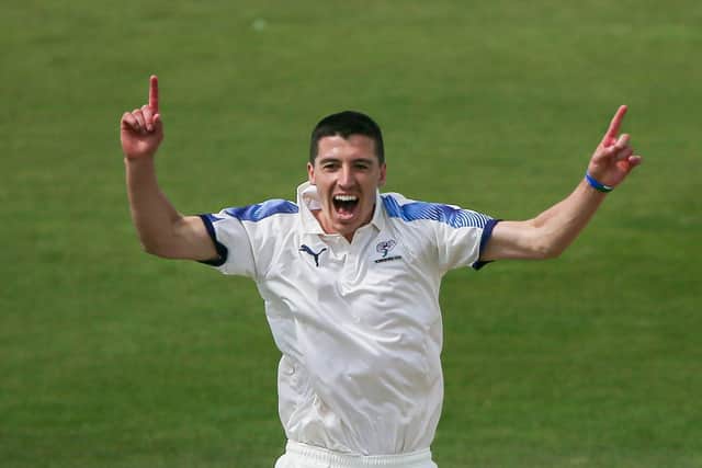 Yorkshire’s Matthew Fisher celebrates after taking the wicket of Durham’s Paul Coughlin in August (Picture: SWPix.com)