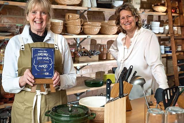 Yorkshire Food and Drink Ambassador Category Winner and Head Tutor at Malton Cookery School, Gilly Robinson and Chef Consultant, Stephanie Moon pictured in Malton Cookery School.