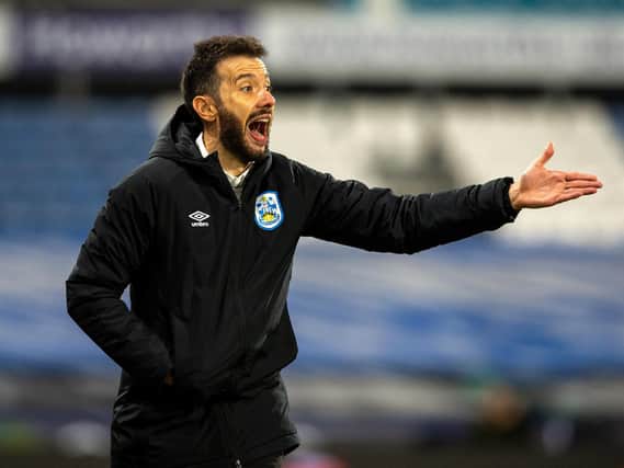 Huddersfield Town head coach Carlos Corberan, pictured on the touchline against Derby County. Picture: Bruce Rollinson.