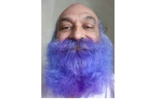 Manoj Joshi has dyed his beard purple ahead of shaving it off for World Polio Day this weekend.