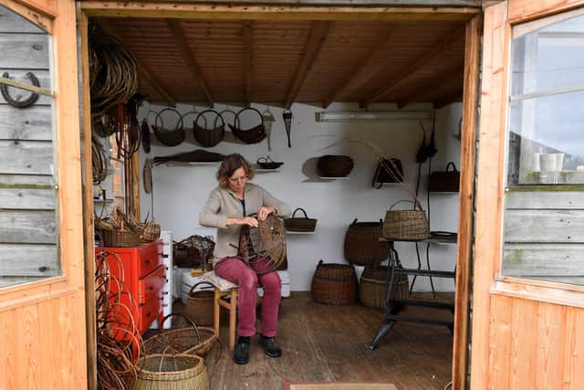 .Angela is pictured at work in his workshop weaving baskets, at Yorkshire Hurdles,Westow near Malton.Picture by Simon Hulme