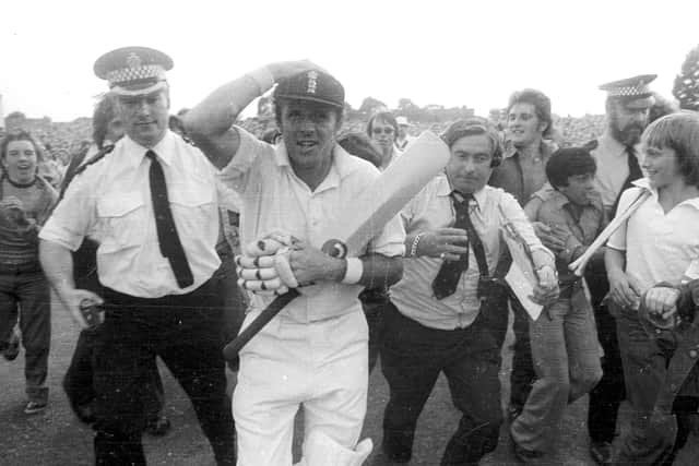 Milestone:

Geoffrey Boycott after his 100th century against Australia at Headingley in 1977.