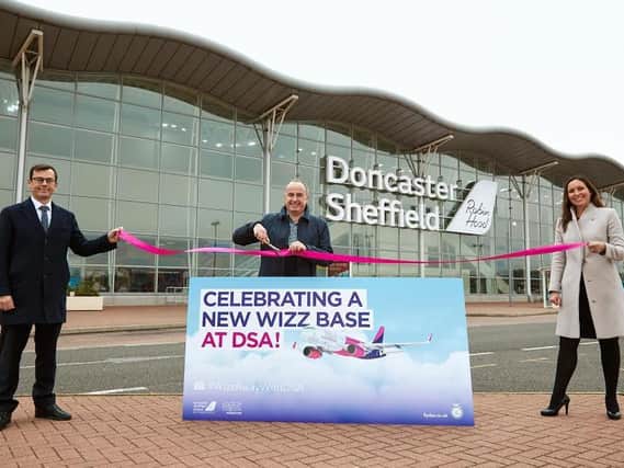 Nick Fletcher,  MP for Don Valley, Owain Jones, Managing Director of WIZZ Air UK and Kate Stow, Marketing and Corporate Affairs Director of Doncaster Sheffield Airport