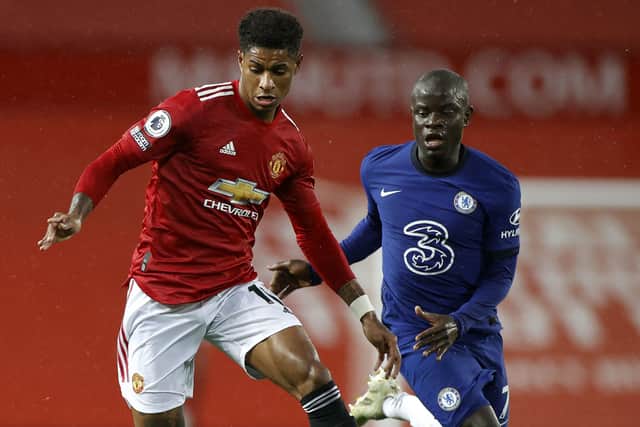 Manchester United's Marcus Rashford in action against Chelsea on Saturday night.